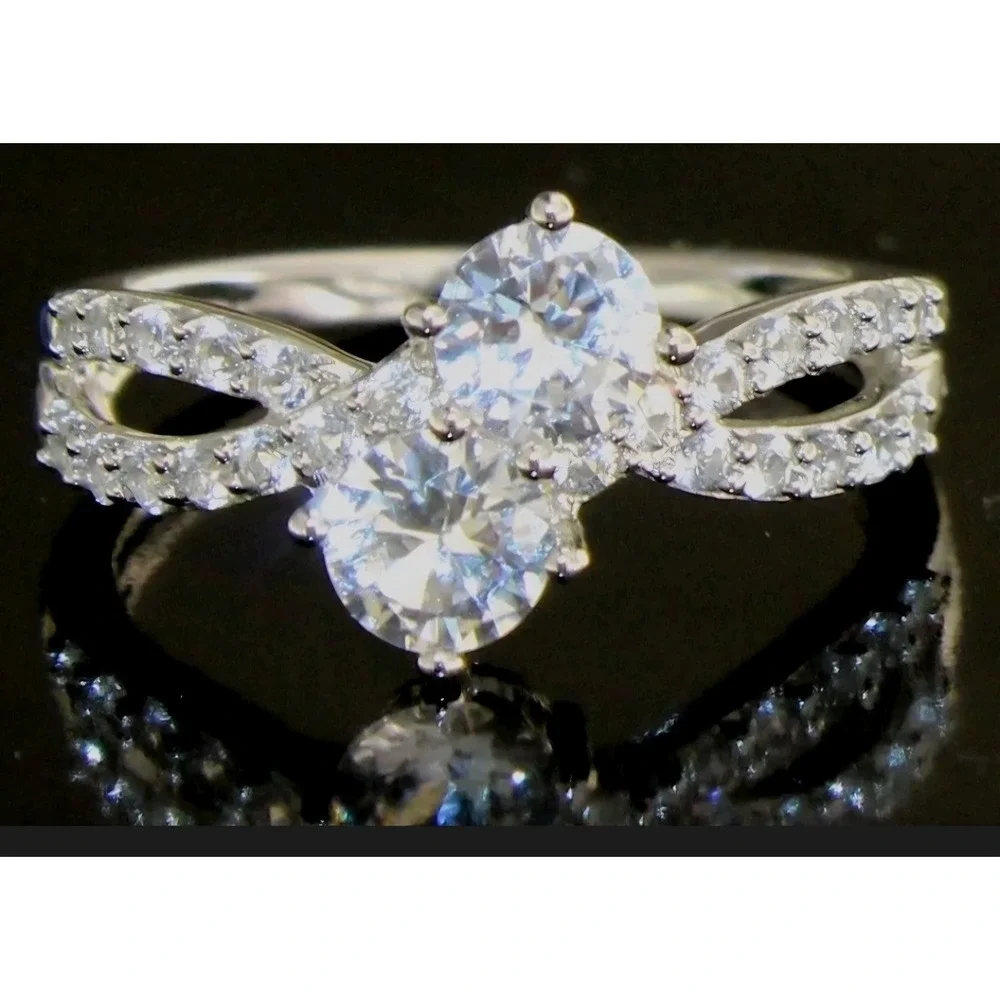Ever Us 2 Stone White Sapphire Sterling Silver Ring Bypass Infinity Band 338958